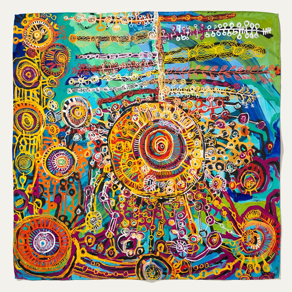 Sally Scales Silk Scarf – 65 x 65 cm (green & blue)