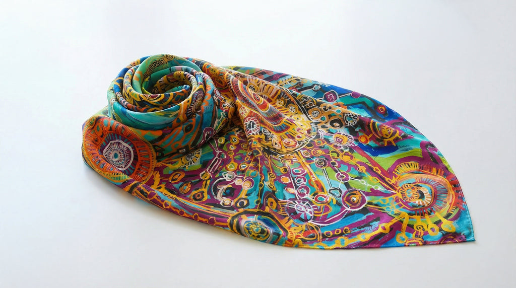 Sally Scales Silk Scarf – 65 x 65 cm (green & blue)